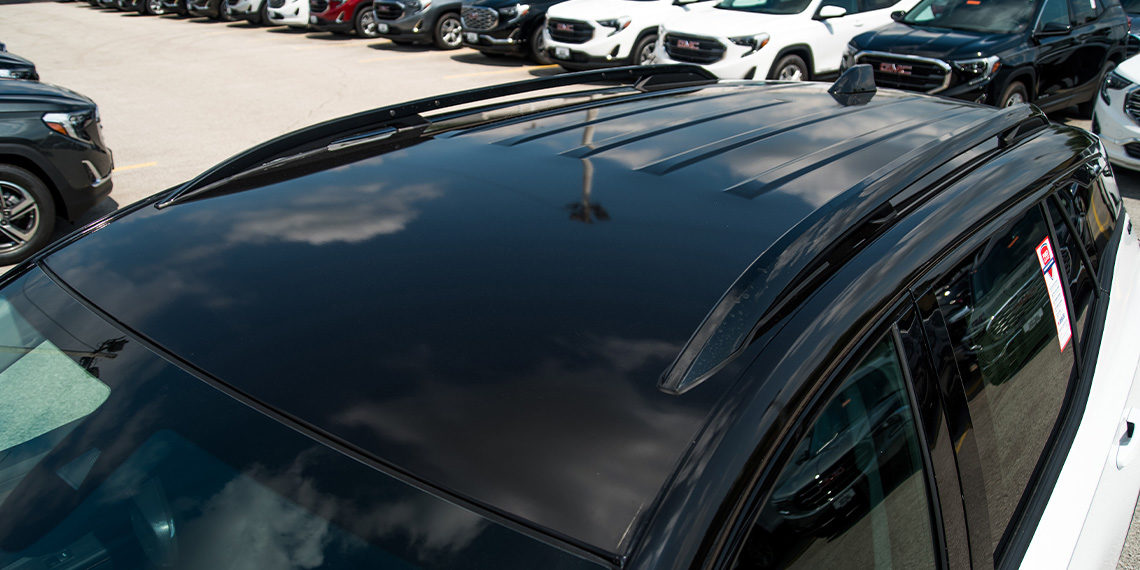 White 2020 GMC Terrain SLT with Gloss Black Extended Roof Wrap 3