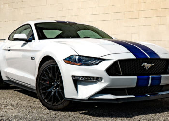 2021 Ford Mustang with Blue Indy Stripes Hero Image