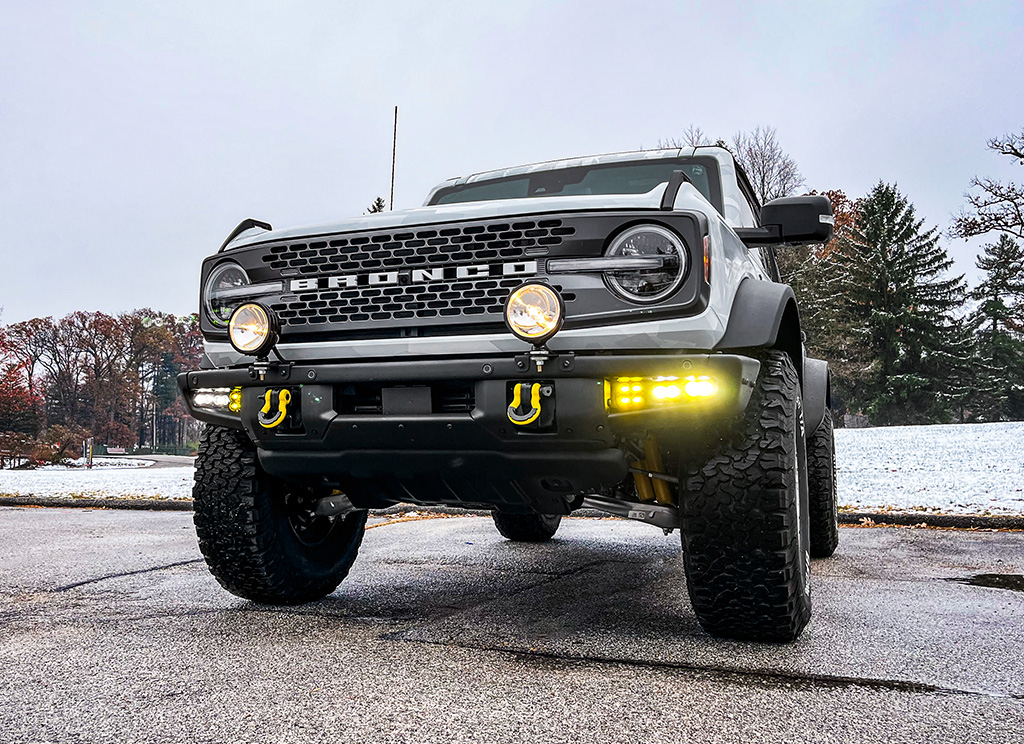 Lifted 2022 Ford Bronco with offroad accessories.