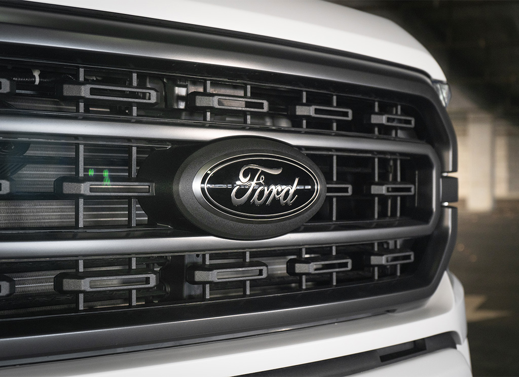Black Ford replacement badge for a custom Ford F-150.