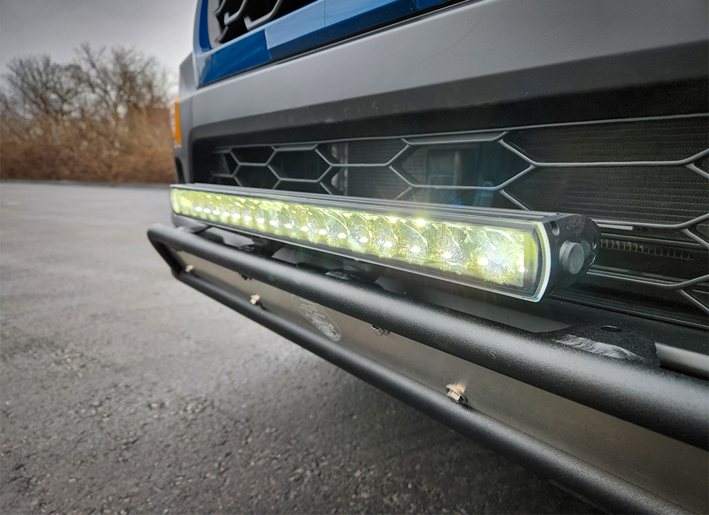 20-Inch LED light bar installed on the bumper guard