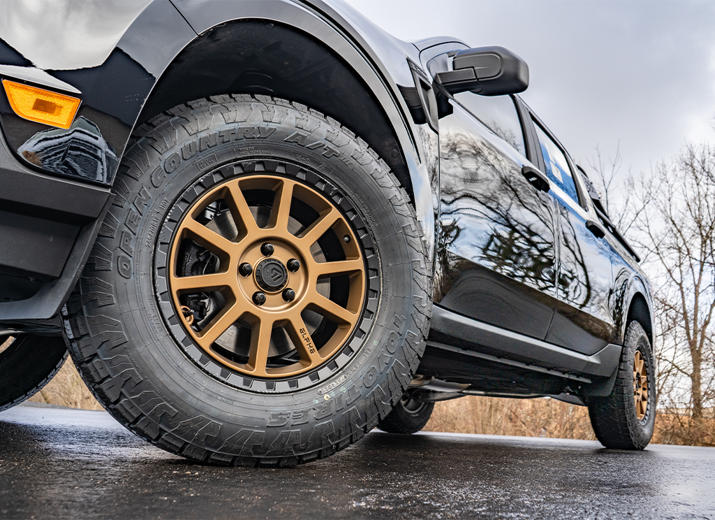 Lifted Ford Maverick with 17-inch Alpha Foxtrot wheels