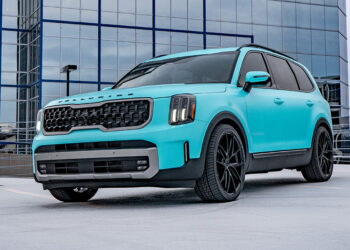 Lowered cyan blue 2023 Kia Telluride custom build