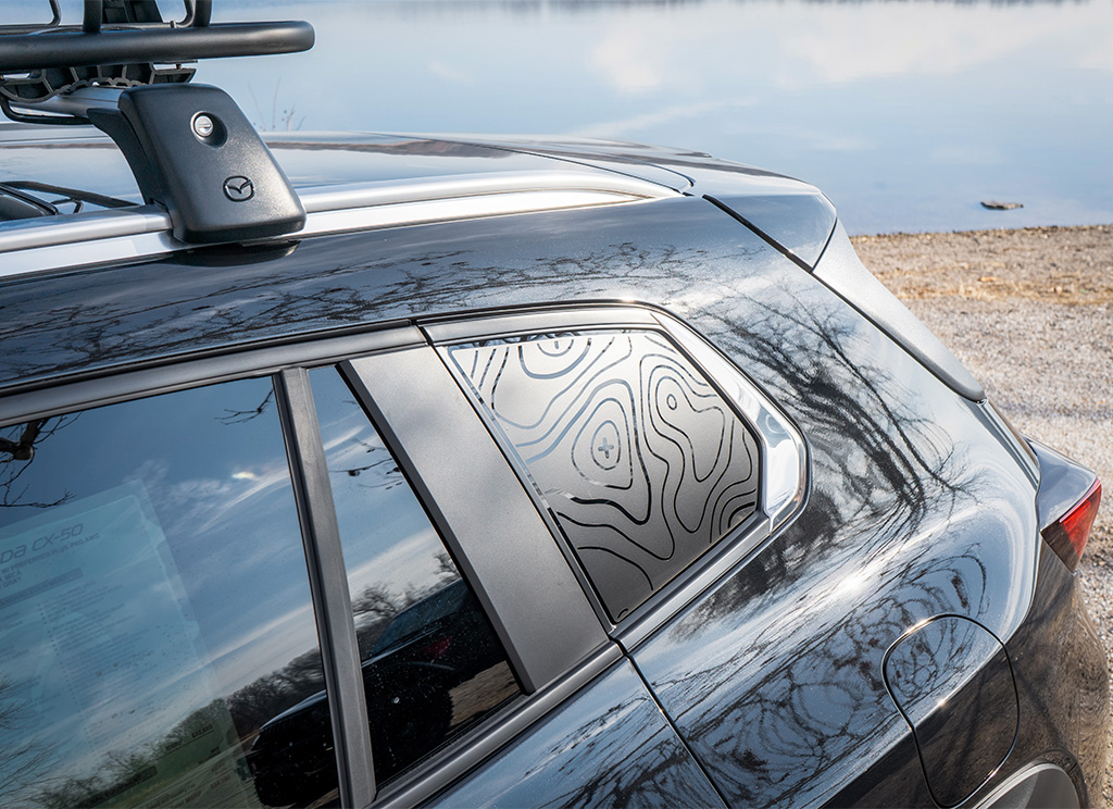 Topographic quarter glass decal for the Mazda CX-50