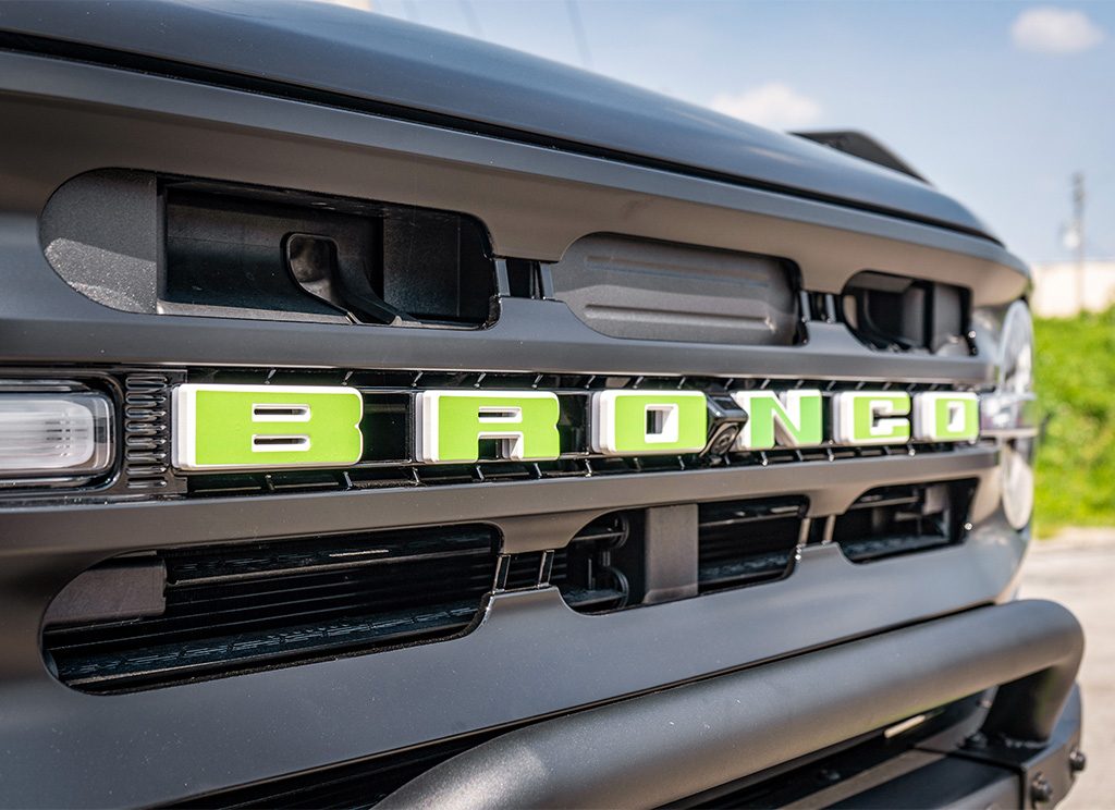 Lime green Bronco lettering overlay.