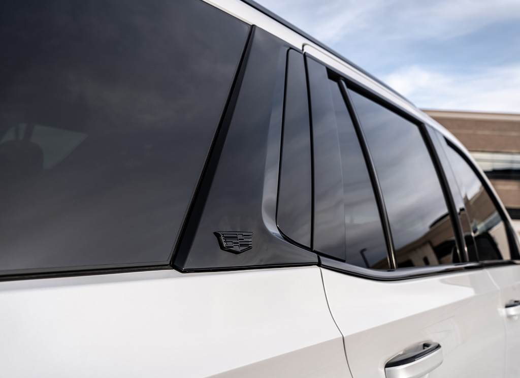2022 Cadillac Escalade black window molding for chrome delete trim.