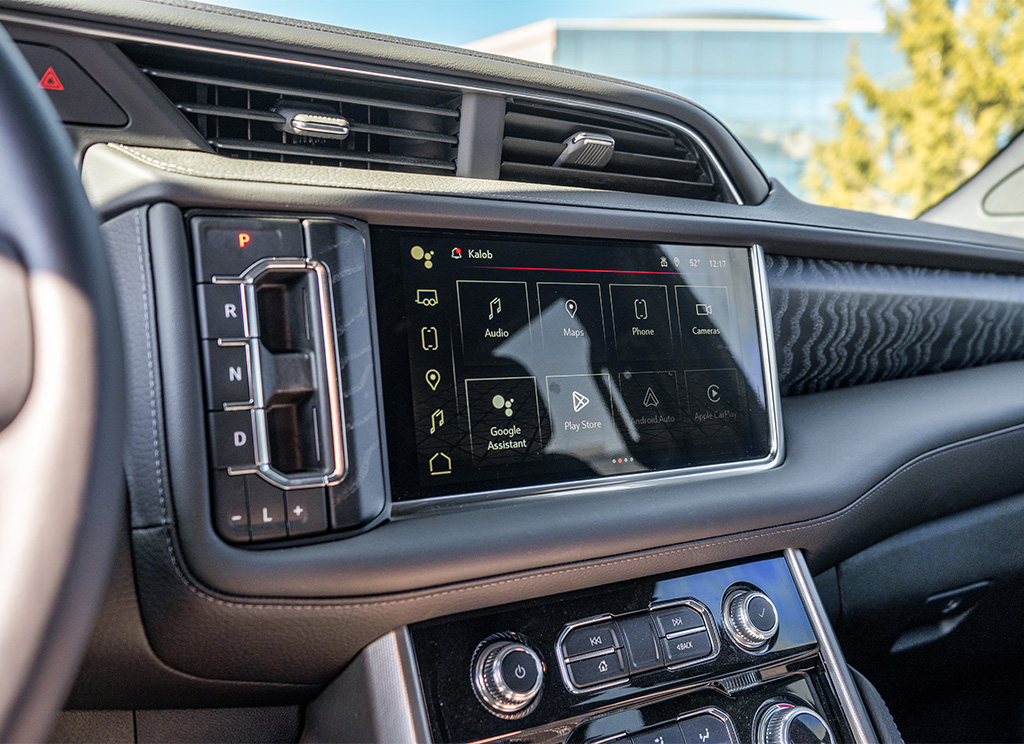 Infotainment system screen of the 2023 Yukon Denali with a screen protector.