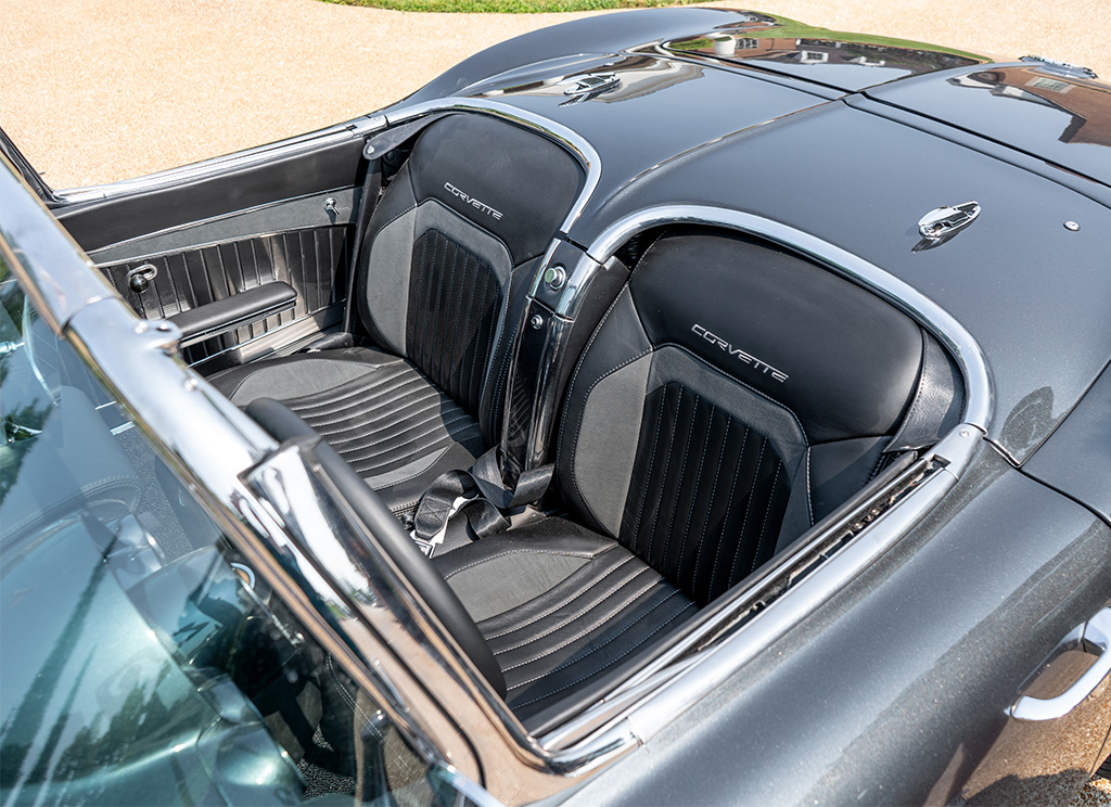 Custom Alcantara leather seats with Corvette branding.