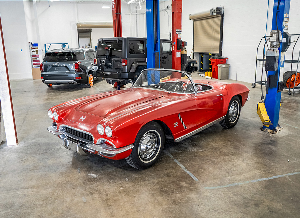 Old red C1 Corvette before the restoration began.