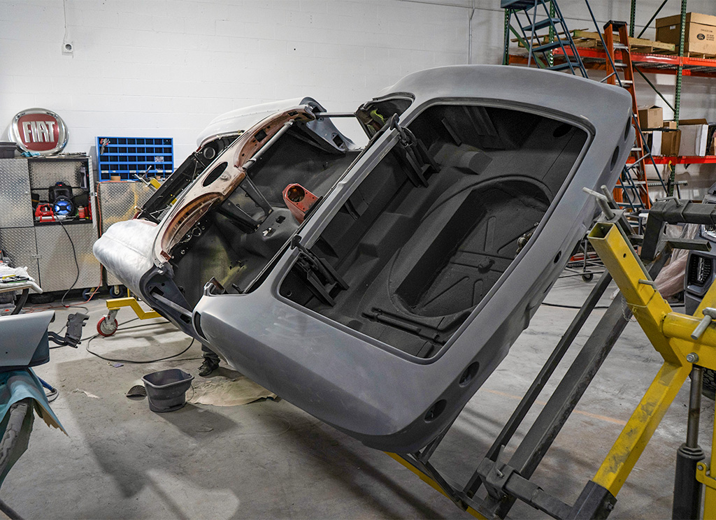 Primed exterior of the C1 Corvette body.