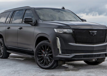 Satin Black 2022 Cadillac Escalade with chrome delete trim.
