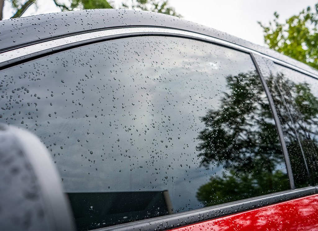 Close-up of tinted windows.