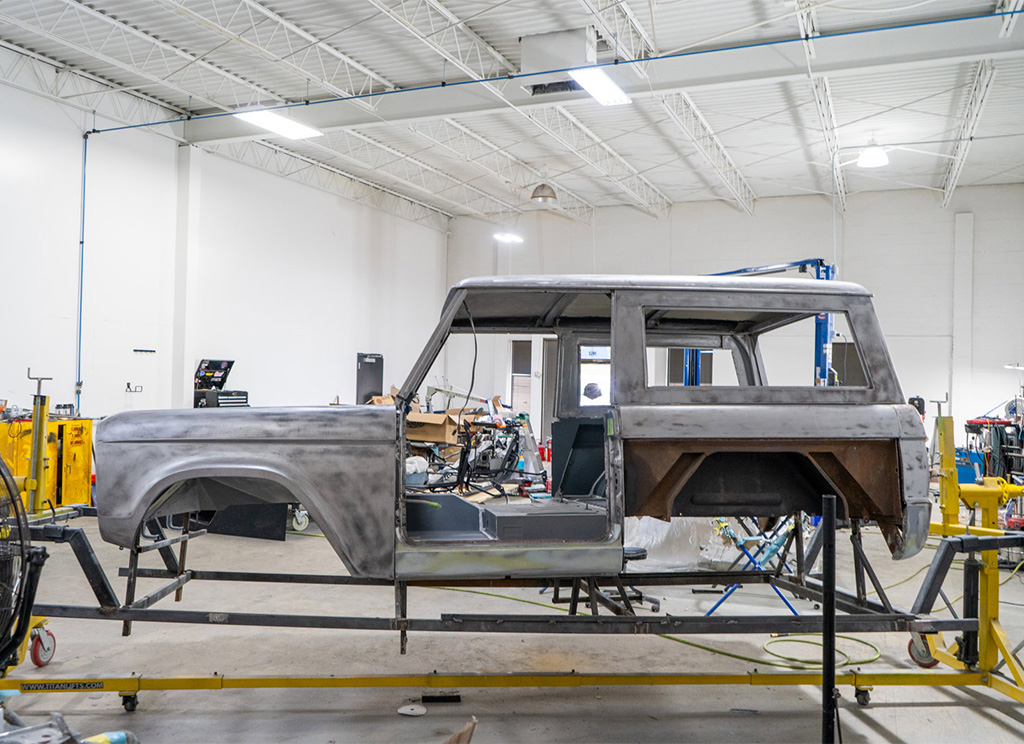 1971 Ford Bronco body being restored.