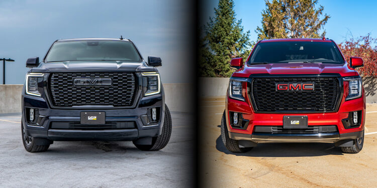 Grilles of two custom GMC Yukon Denali's.