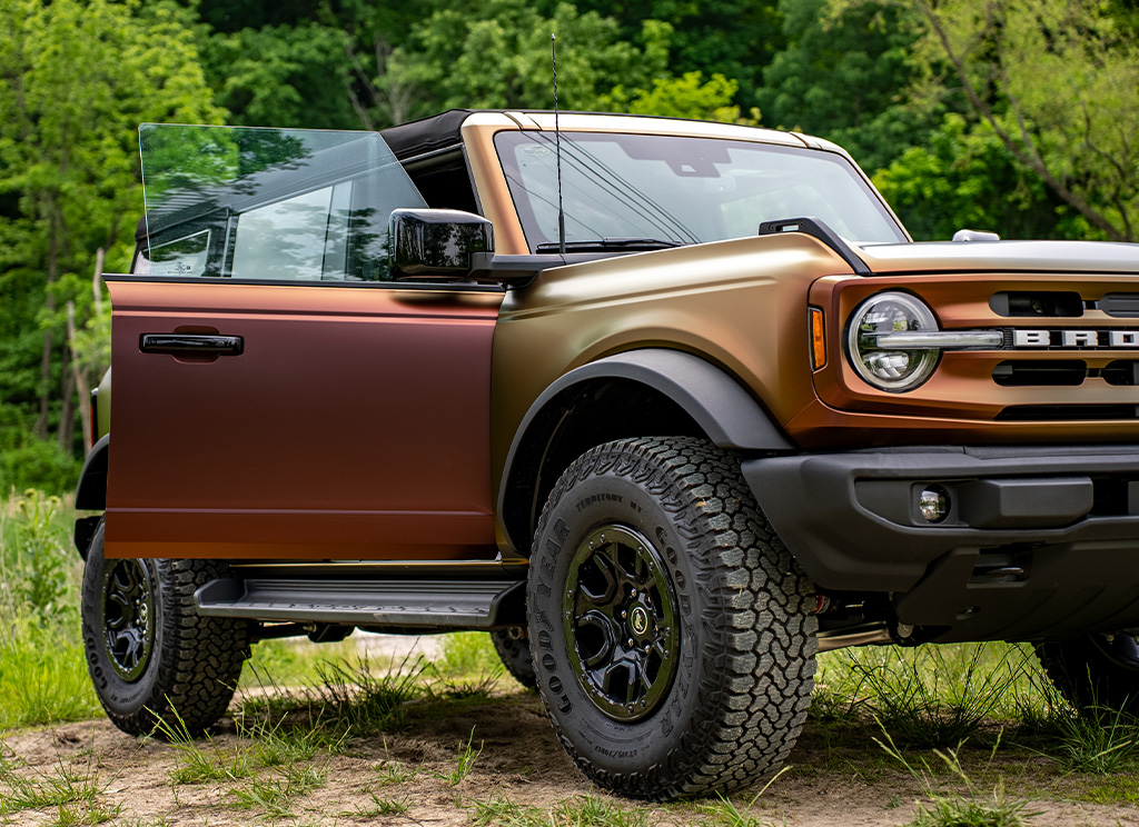 Custom 2025 Ford Bronco with a color flip vinyl wrap.