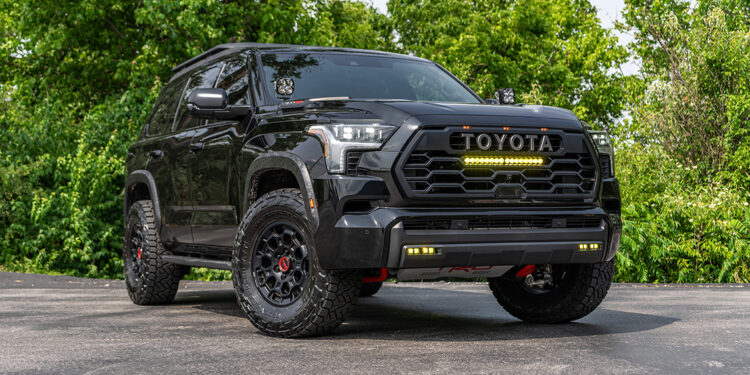 Lifted black 2025 Toyota Sequoia offroad build.