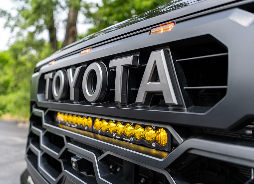 Baja Designs S8 20-inch amber LED light bar on a 2025 Toyota Sequoia.