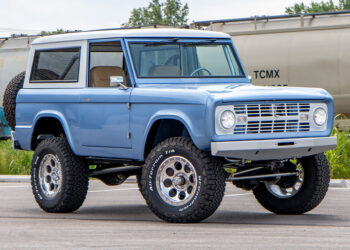Restored Brittany Blue 1971 Ford Bronco with modern upgrades.