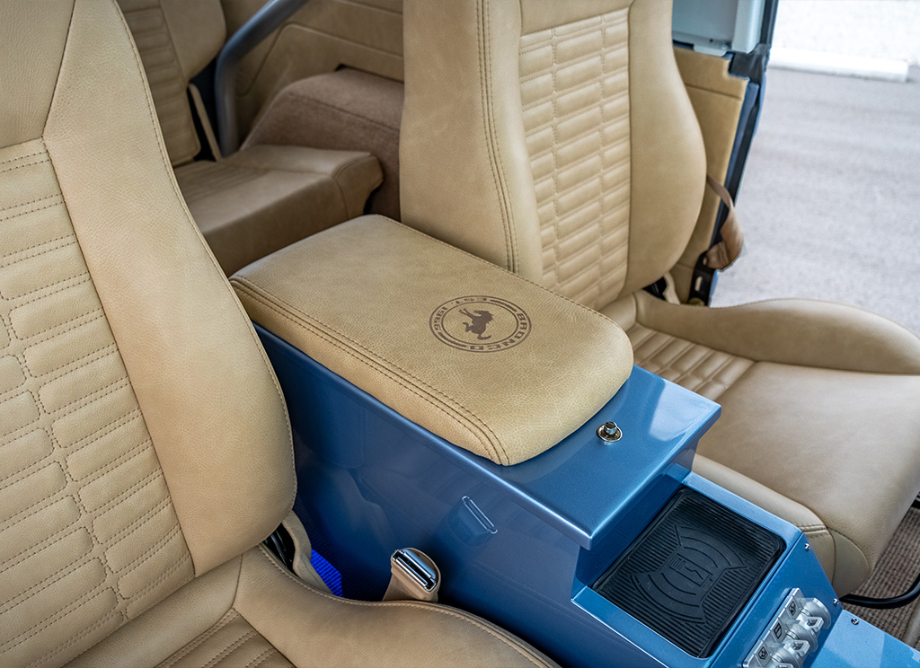 1971 Ford Bronco Restoration - custom center counsel design with wireless charger with new interior