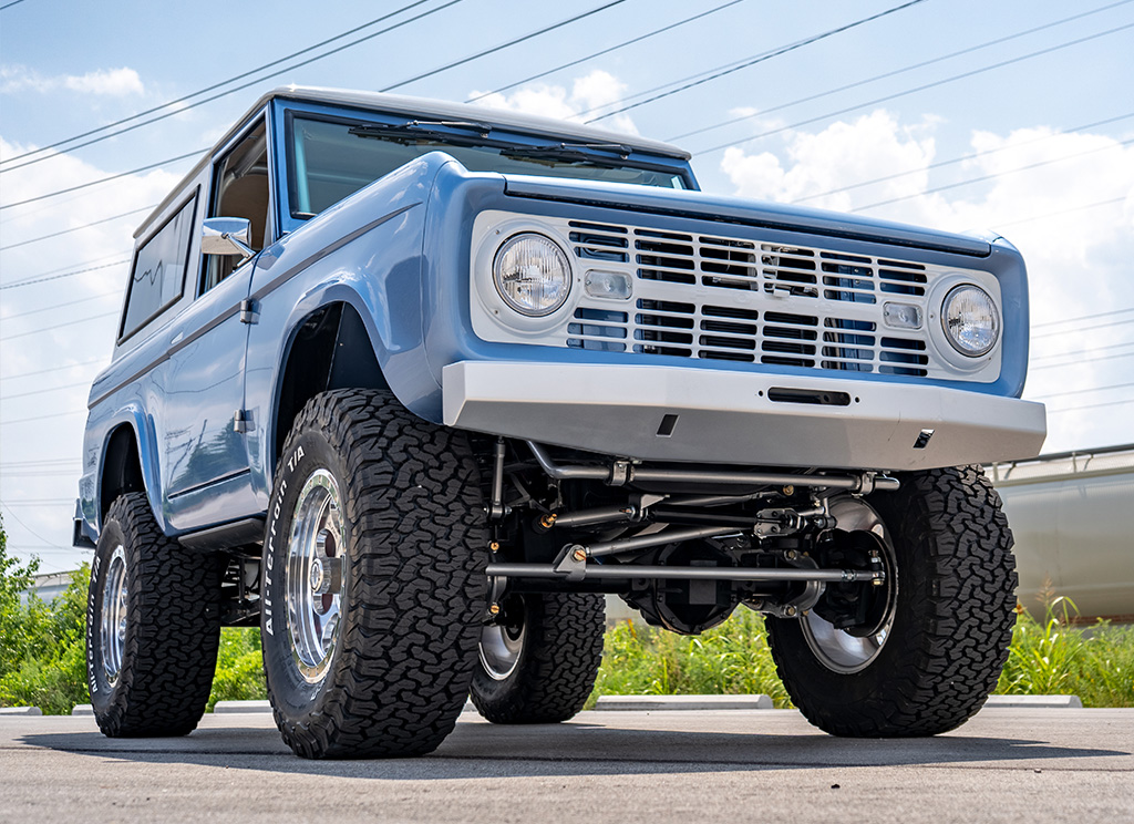 Restored 1971 Ford Bronco - Under carriage view of suspension and chassis. 