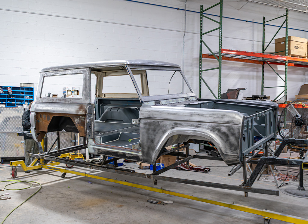 1971 Ford Bronco Restoration - sanded boy off of frame before paint