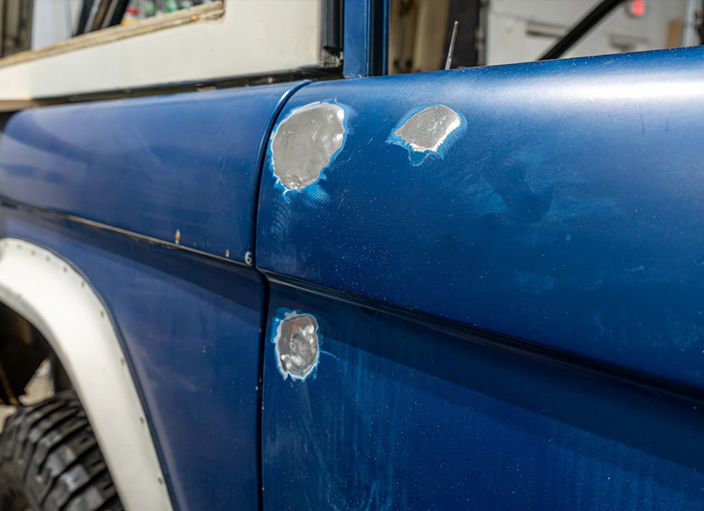 1971 Ford Bronco restoration - steel patching on the door