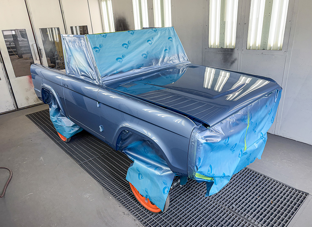 1971 Ford Bronco - in the paint booth and getting Brittany Blue colored paint