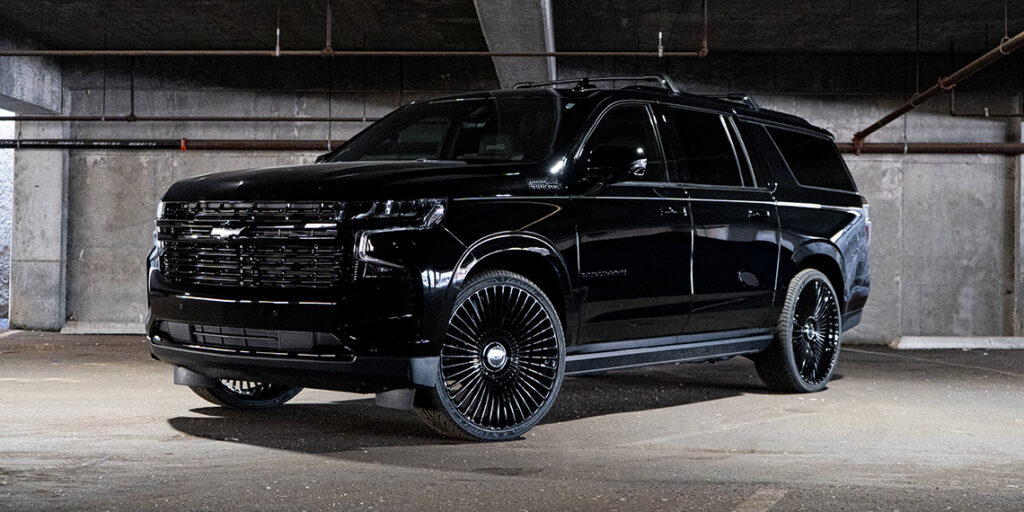 2024 Chevy Suburban with blackout chrome delete trim.
