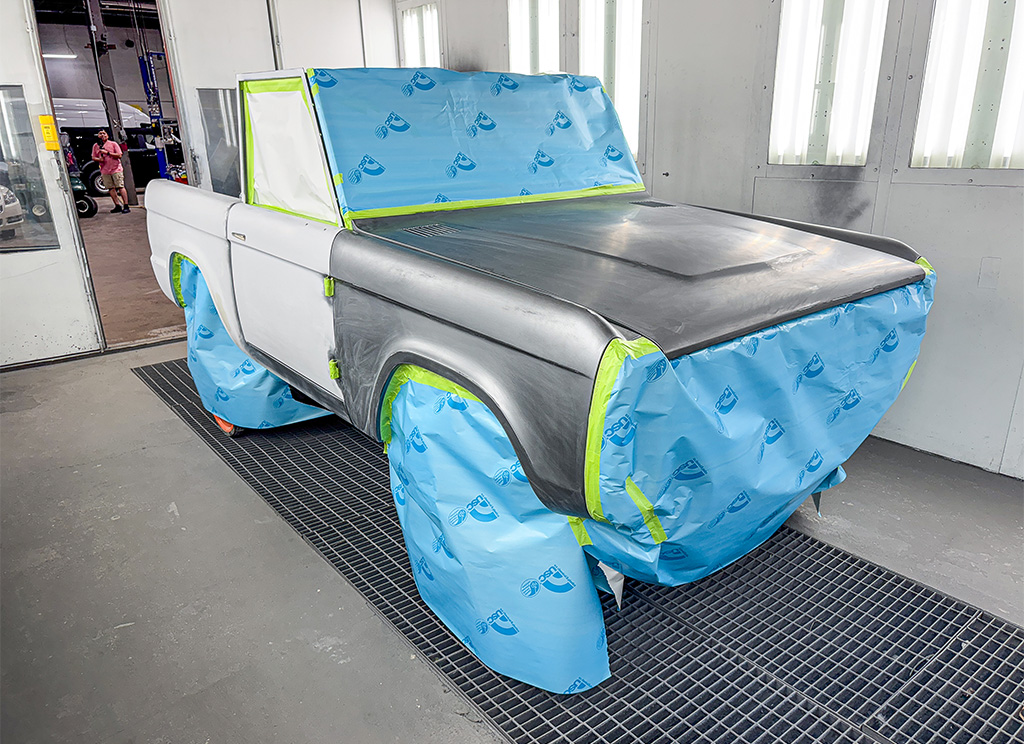1972 Ford Bronco - in the paint booth and getting metallic gray colored paint.