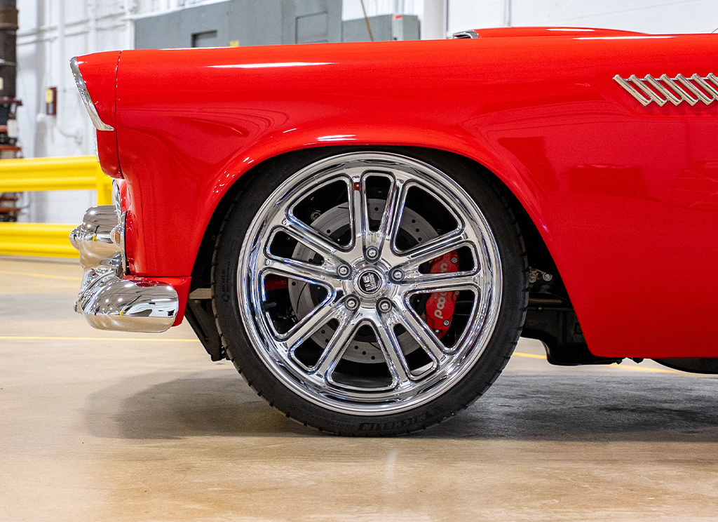U.S. Mags Bastille 5 polished chrome wheels on a 1956 Ford Thunderbird restoration.