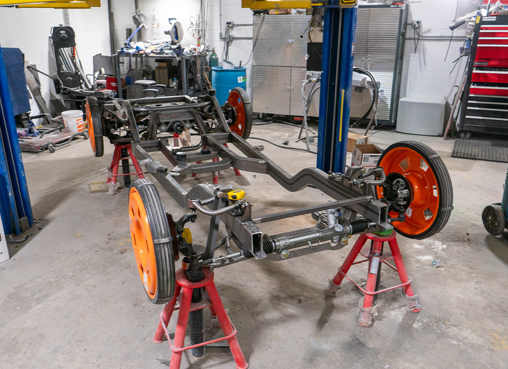 Custom fabricated Art Morrison chassis with updated suspension before putting the 1956 Ford Thunderbird frame on.