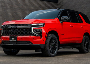 Victory Red 2026 Chevy Tahoe with black chrome delete trim.