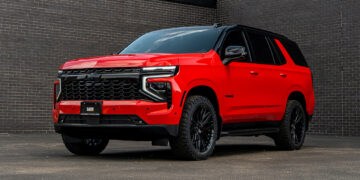 Victory Red 2026 Chevy Tahoe with black chrome delete trim.